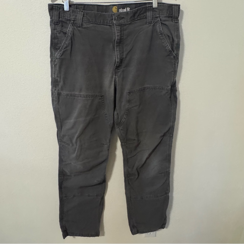 Carhartt Double Knee Rugged Flex Relaxed Fit Canvas Utility Work Pant Gray-38x34